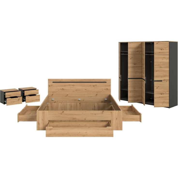 Schlafzimmer-Set in Basalt grau Nachbildung und Artisan Nachbildung – Bild 2