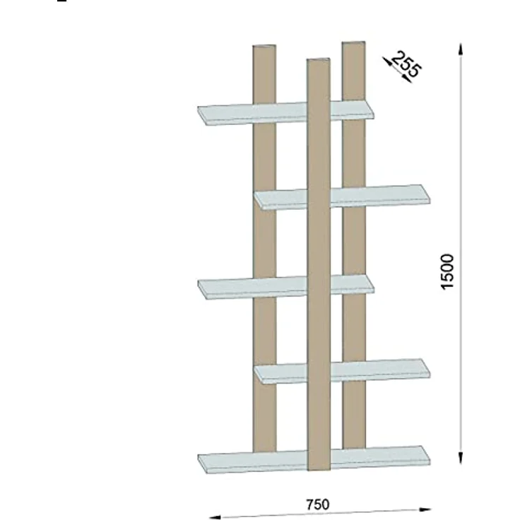 Homemania Bücherregal Denbi Wandregal mit Ablagen für Wohnzimmer, Arbeitszimmer, Wenge, Weiß, aus Holz, 80 x 20 x 150 cm – Bild 3