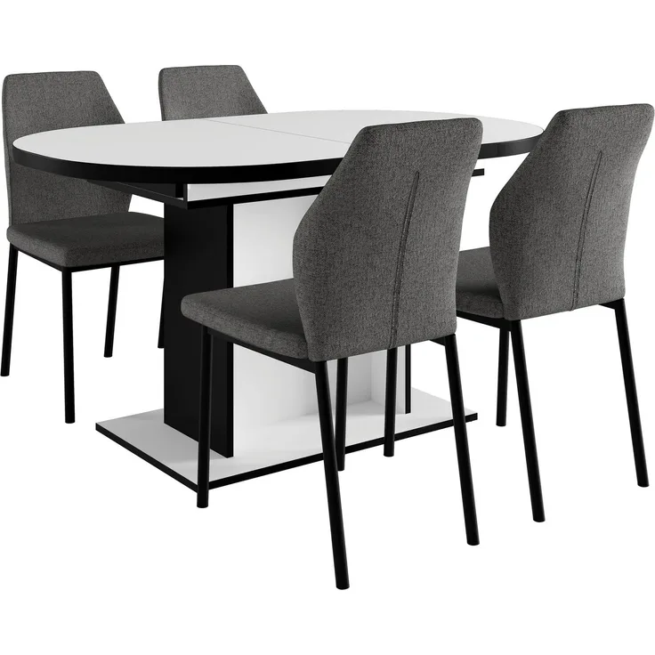 OTTO home Essgruppe Basel, Tischgruppe mit 4 Stühlen, Esstisch ausziehbar 140 - 180 cm, (Set, 5-tlg, Otto's DAUERTIEFPREIS), BESTSELLER, Sitzgruppe, Tisch, Stühle, ovale Tischplatte, Säulentisch