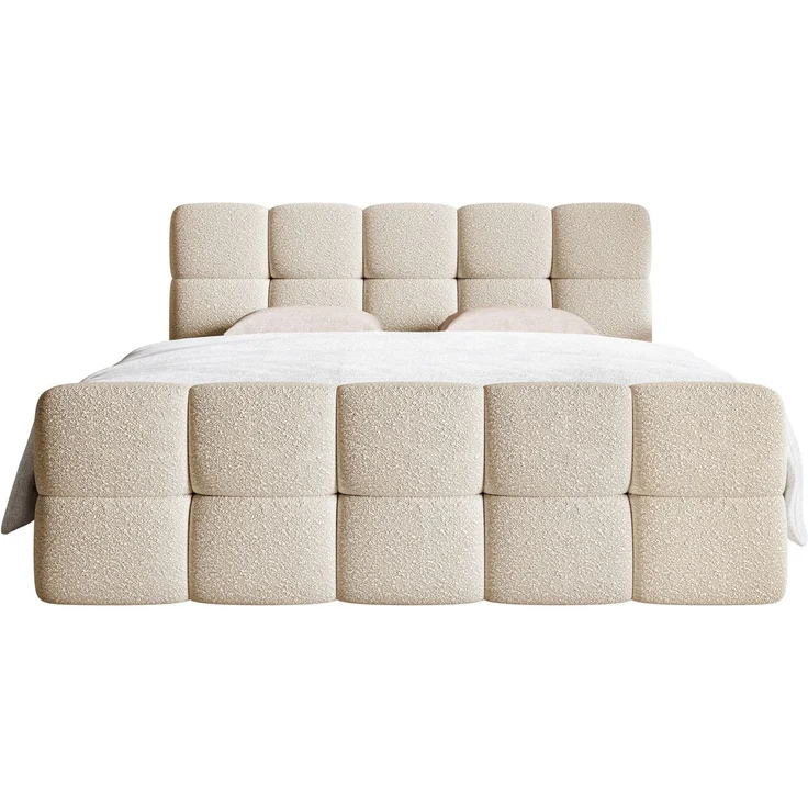 Selsey 'Cloudy' Boxbett mit Bettkästen, Matratze, Topper, Bouclé-Bezug, hellbeige, 180x200 cm – Bild 6