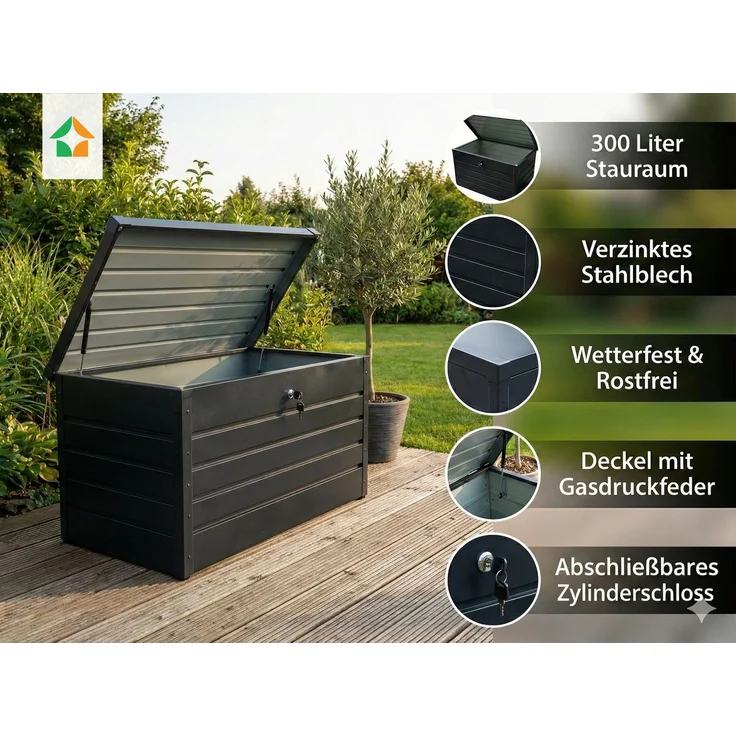 Metall-Aufbewahrungsbox Gartentruhe 300L Stauraum wetterfest – Bild 1