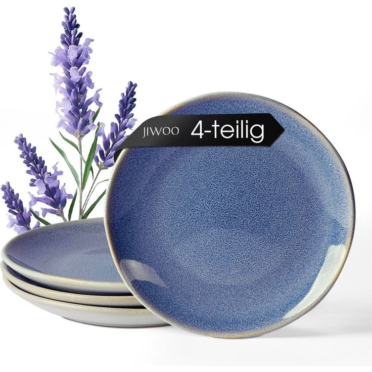 JIWOO Teller 4er Ø19,5cm, Speiseteller Steakteller Dessertteller Pastateller Plate, (4 St), Keramik Hochwertiges Tellerset Blau Mikrowellenofen Spülmaschine – Bild 1