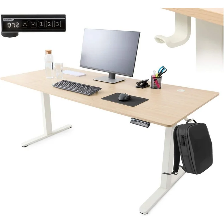 Arebos Schreibtisch Computer-Bürotisch 180 x 80 cm, elektrisch Memory-Funktion, 72-118 cm höhenverstellbar,Hebekapazität: 70 kg – Bild 5