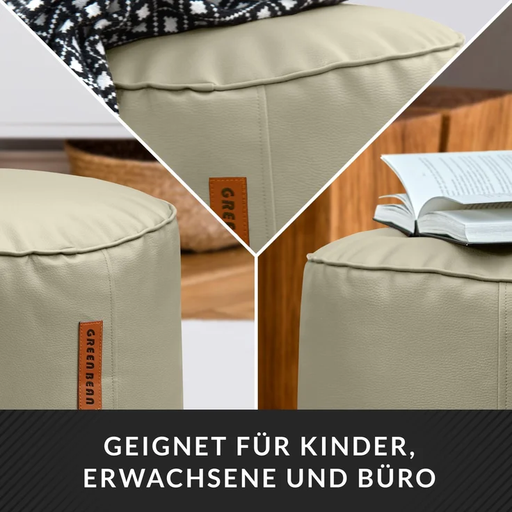Green Bean® Sitzhocker aus Kunstleder - Pouf mit EPS Perlen Füllung - 43 x 30 cm - perfekte Ergänzung zum Sitzsack - Grau-Beige – Bild 3