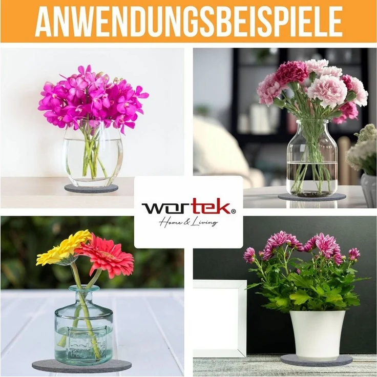 wortek Blumentopfuntersetzer Blumenuntersetzer Untersetzer rund für Vasen, Zubehör für Blumen oder Blumentöpfe & Co, Set, 6-tlg, Filz Unterlage Gläser Teller Blumentöpfe – waschbare Untersetzer – Bild 2