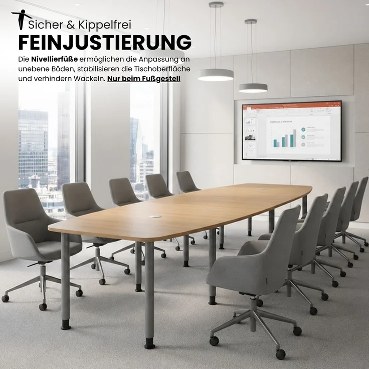 bümö Konferenztisch oval 400x130 cm in Buche, Tischsäulen verchromt - Großer Besprechungstisch, Meetingtisch für 14 Personen, XXL-Tisch für Konferenzraum, Meeting & Besprechungsraum, KT40S-6-C – Bild 5