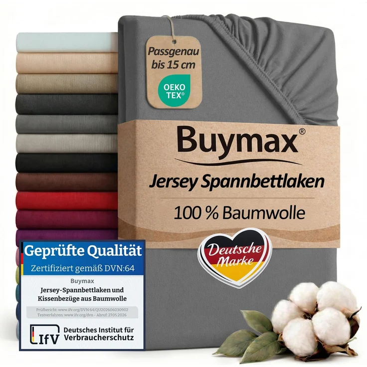 Buymax Spannbettlaken 80x160 cm Kinderbett, 100% Baumwolle Jersey, Grau | Kinder Spannbetttuch 80x160 cm mit Gummizug, für Matratzen bis 15 cm, OEKO-TEX Standard 100, weich & hautfreundlich