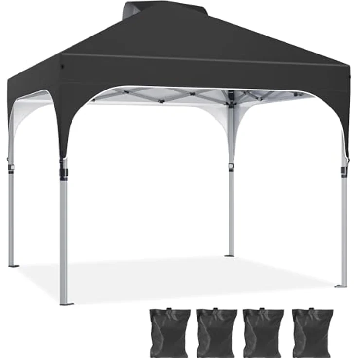 YITAHOME 3X3Meter wasserdichte Pavillon Faltpavillon, Faltbarer Stabil Pop up Pavillon Outdoor Anti-UV Gartenpavillon Höhenverstellbarfür Alle Jahreszeiten Für Märkte Pool Festival, Schwarz – Bild 2