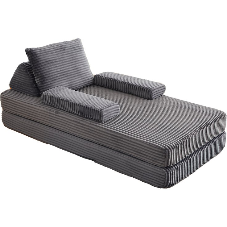 Wohnora-211 cm langes, Modernes Cord-Sofa, Kombination aus Sofa und Bett, Vielfältige Kombinationsmöglichkeiten mit zwei dreieckigen Rückenlehnen, Zwei Kissen und zwei abnehmbaren Armlehnenmodulen,H 62cm x T 2115cm x B 1065cm,Grau