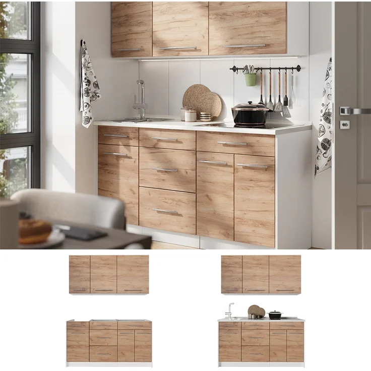 Singleküche Fame-Line Goldkraft Eiche 150 cm ohne Arbeitsplatte Vicco – Bild 3