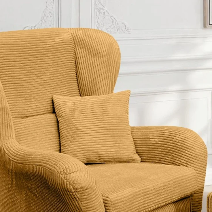 Ohrensessel mit Hocker Landhausstil Polster-TV-Lesesessel in Cord Gold Ockergelb – Bild 5