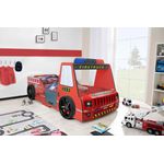 Autobett Kinderbett 90x200 Feuerwehrbett "Rio Firetruck" Hochglanz mit LED Leuchte Rot