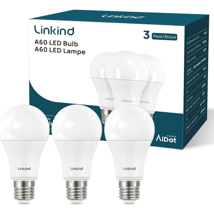 Linkind 13,5W Superhelle E27 Glühbirne - ersetzt 100W, 5000K Tageslichtweiß, 1560LM A60 Edison Form, 220°, Nicht Dimmbar, 3 Stück – Bild 1