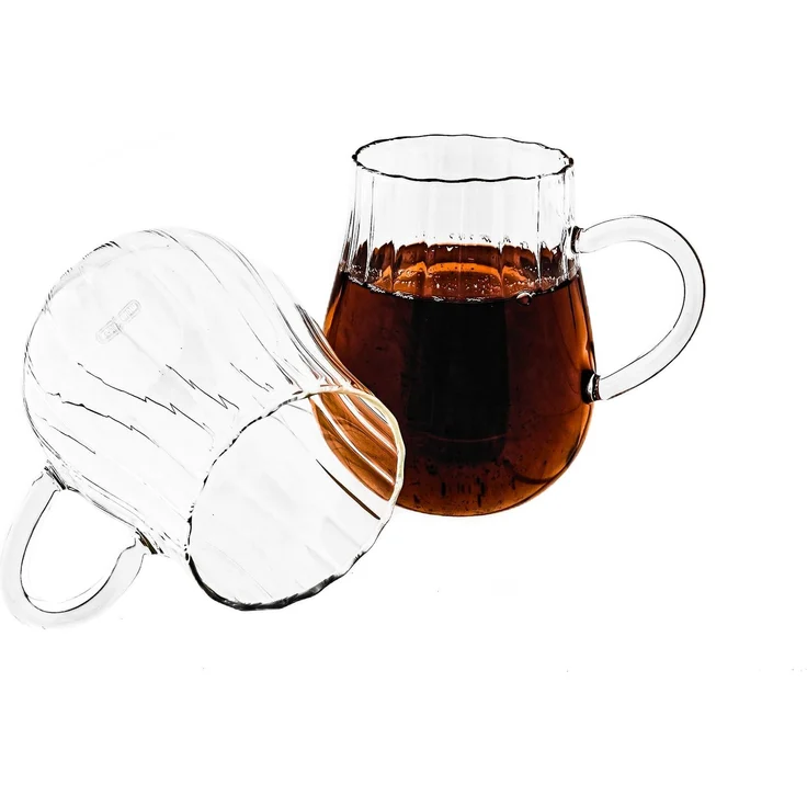 6er Riffle Gläser-Set 350 ml - Tee- Kaffeegläser mit Henkel aus Borosilikatglas – Bild 1