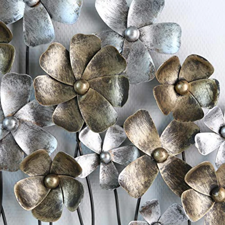 Casablanca 3D Metallbild Wanddeko Blumen und Blätter, moderne Wanddekoration in Braun, Gold und Creme, 58 x 89 cm – Bild 2