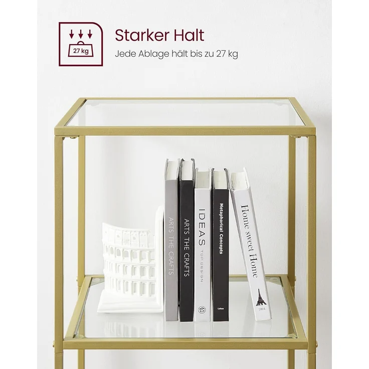 Vasagle Standregal mit 6 Ablagen, Glas, Metall, Gold, 30 x 40 x 177,3 cm – Bild 4