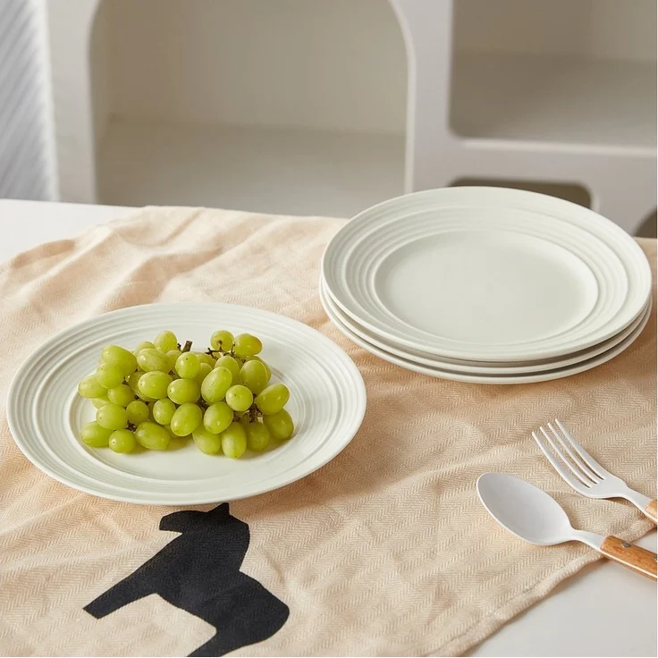 JIWOO Teller 4er Ø21,4cm, Salatteller Frühstücksteller Pastateller Dessertteller, (4 St), Keramik Hochwertiges Tellerset Weiß Mikrowellen spülmaschinenfest – Bild 3