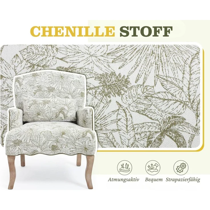 WAHSON OFFICE CHAIRS Sessel aus Leinen/Chenille Retro Polstersessel mit Massivholzbeinen – Bild 4