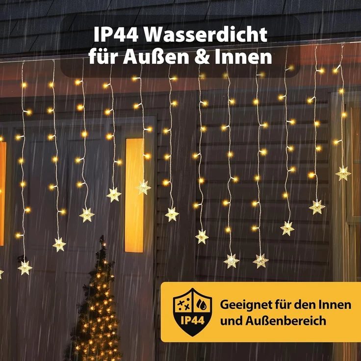 Salcar LED-Lichtervorhang 2M LED Schneeflocke Lichtervorhang Schneeflocken Lichterkette Außen, LED Weihnachtsdeko Fenster mit 9 Modi und Speicherfunktion, Warmweiß – Bild 3