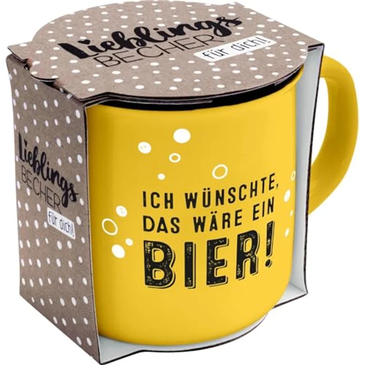 GRUSS & CO Becher mit Motiv "Bier" | New Bone China Porzellan, Emaille-Optik, 35 cl | Lustiges Geschenk, Frühstück | 73912 – Bild 3
