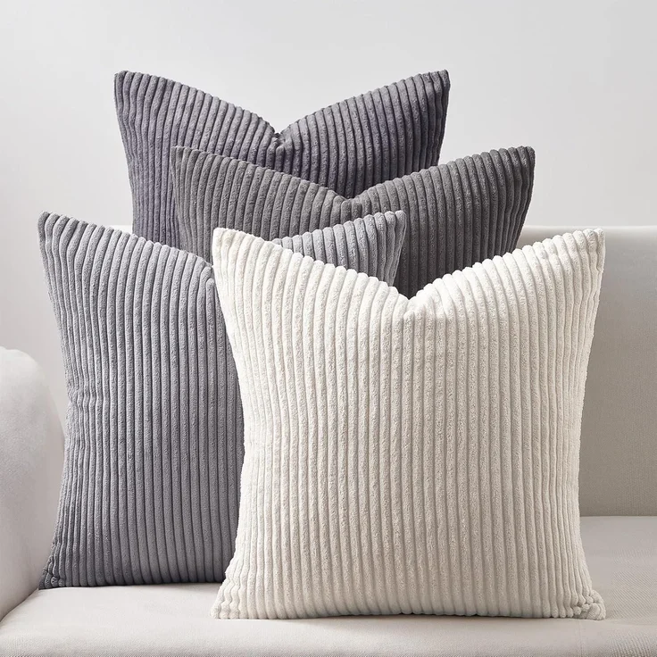 Dekokissenbezug 60x60 cm Grau 4er Set Kordsamt Sofakissen Wohnzimmer Kinder – Bild 1