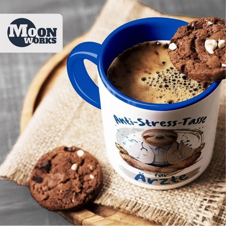MoonWorks Tasse Kaffee-Tasse Geschenk Ärzte Anti Stress Bürotasse Faultier Lustig, Keramik – Bild 3