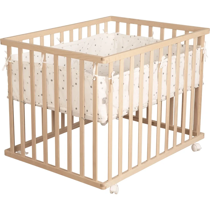 roba Laufgitter 75 x 100 cm mit Laufgittereinlage 'Sternenzauber grau' - Spielgitter inkl. Schutzeinlage und Rollen - Höhenverstellbar & Mobil - Holz natur – Bild 5