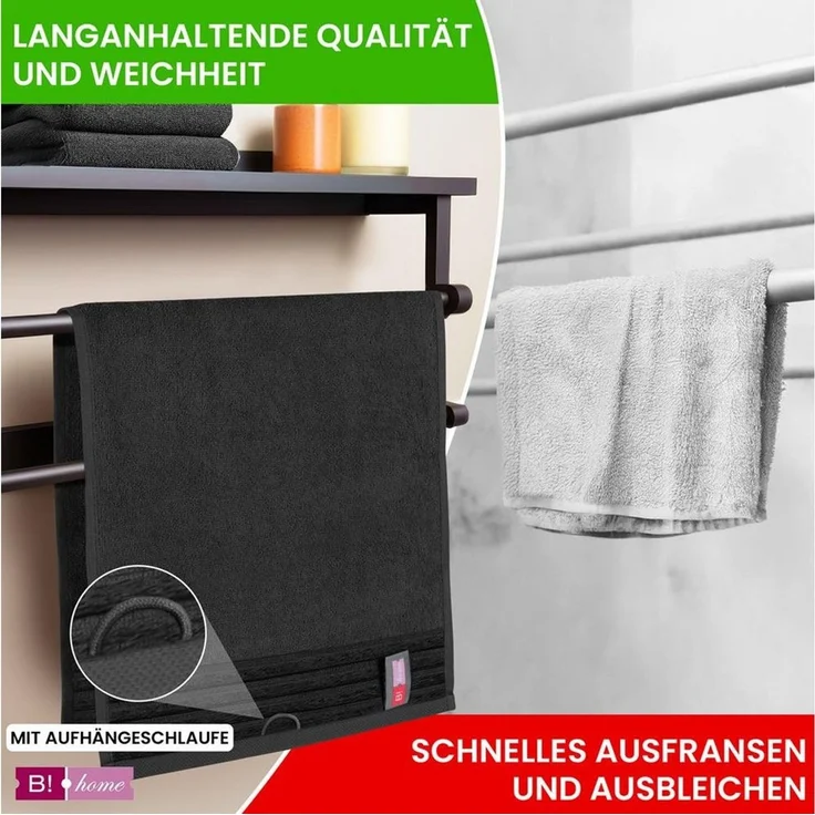 4er Set Duschtücher Plain schwarz 70x140 - Größe: 70x140, Farbe: Schwarz – Bild 4