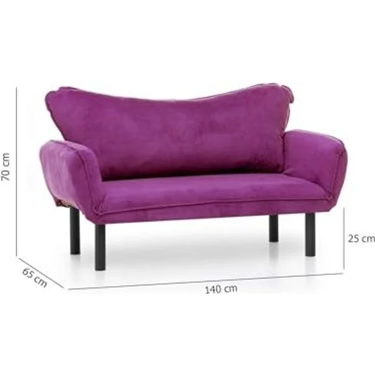 Dmora - 2-Sitzer SchlafsofaAsterope, Verwandelbares Sofa, Lineare Stoffstruktur, Schlafsessel mit Stauraum, 140x65 h70 cm, Lila – Bild 2