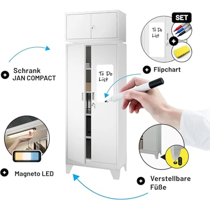 Jan Nowak Aktenschrankaufsatz C01L Aufsatz für Aktenschrank Büroschrank Metall Pulverbeschichtung Flügeltüren 38 x 80 x 40 cm (Weiß) – Bild 11