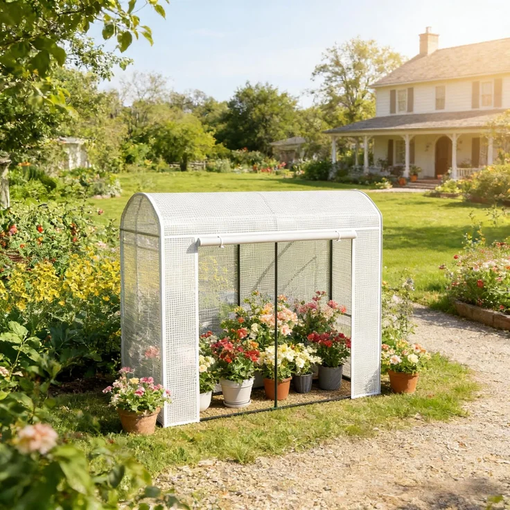 Wohnora-Mittleres Gewächshaus,Kräuter Gewächshaus,Pflanzen Gewächshaus,Gewächshaus im Freien,H 170cm x T 200cm x B 68cm,Weiß – Bild 3