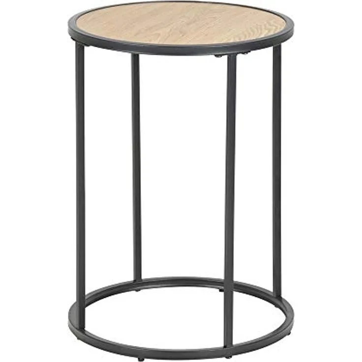 Selsey KRAPINA - Beistelltisch / Couchtisch im Industrial-Style , Holzoptik mit Metallgestell in Schwarz, rund 40 cm