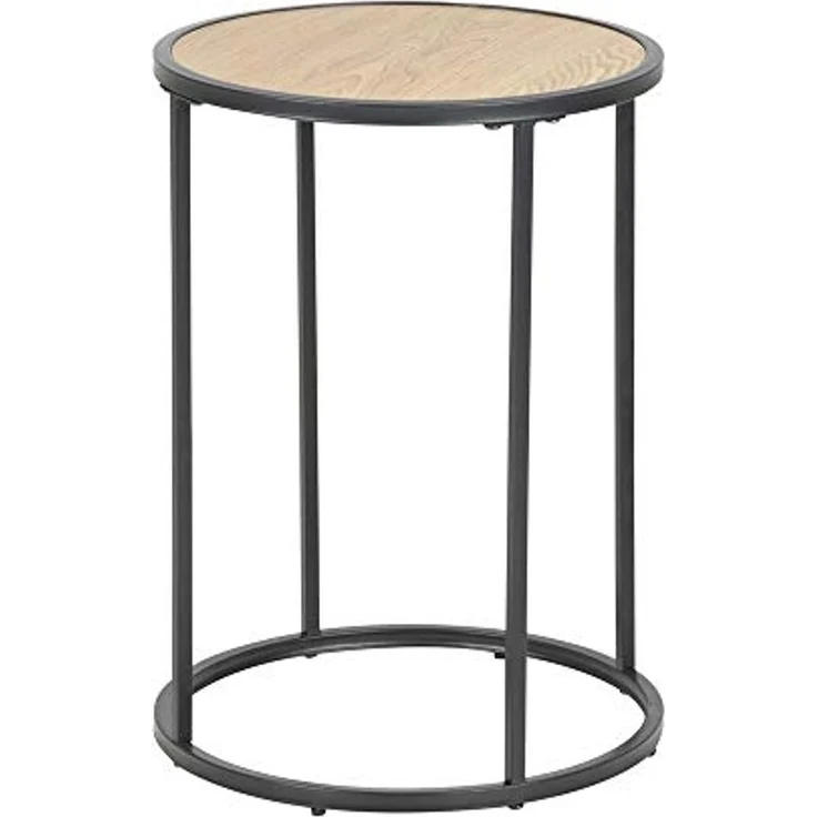 Selsey KRAPINA - Beistelltisch / Couchtisch im Industrial-Style , Holzoptik mit Metallgestell in Schwarz, rund 40 cm – Bild 1