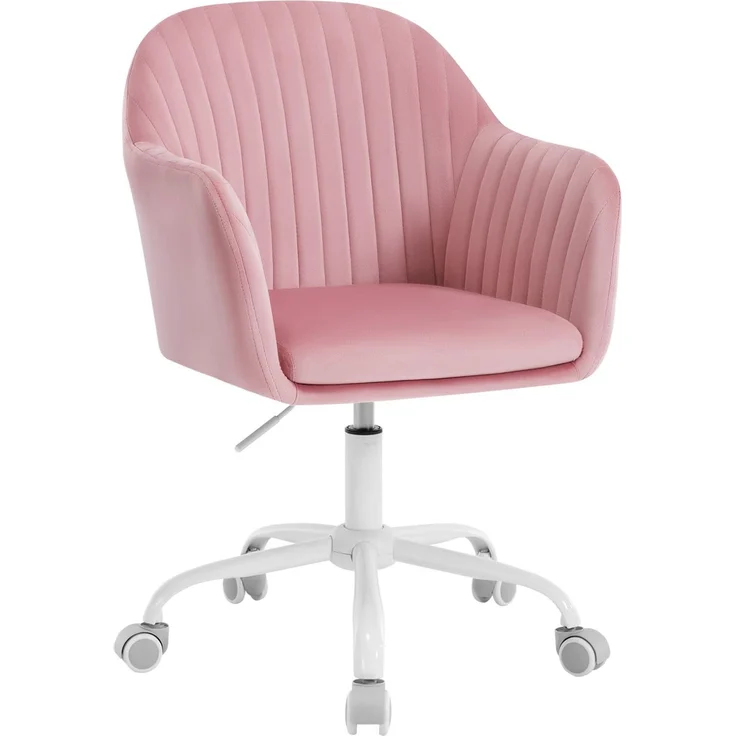 WOLTU Schreibtischstuhl, Bürostuhl ergonomisch, Homeoffice Stuhl höhenverstellbar, Schminkstuhl mit Armlehnen, Drehstuhl mit Rollen, Samt Stuhl Metallrahmen, 150 kg belastbar, Rosa