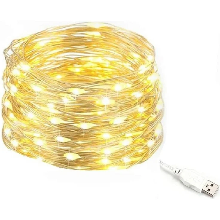 Salcar LED-Lichterkette 10m LED Lichterkette Outdoor Indoor USB Kupferdraht Weihnachtsdeko, Warmweiß – Bild 4