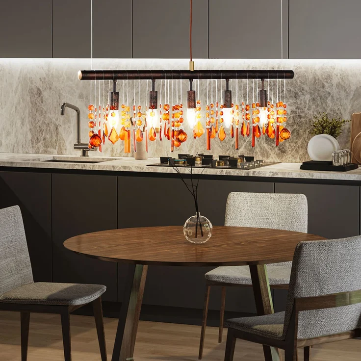 LED Hängeleuchte, 5 flammig, Metall braun, Kristall-Optik – Bild 9