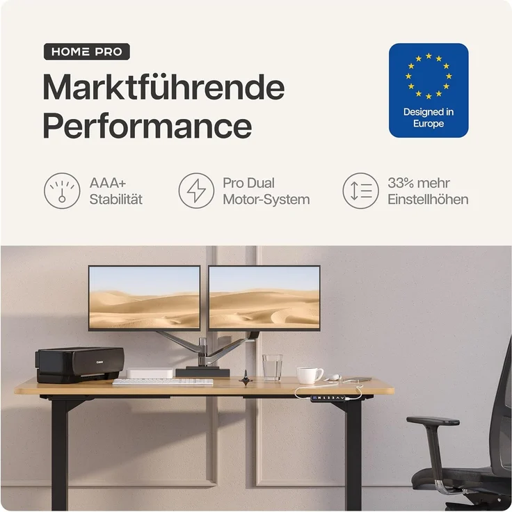 Desktronic Elektrisch Höhenverstellbarer Schreibtischgestell HomePro, Schwarz, mit Memory-Funktion, Anti-Kollisions Technologie, USB-A und USB-C-Ladeanschlüssen – Bild 2