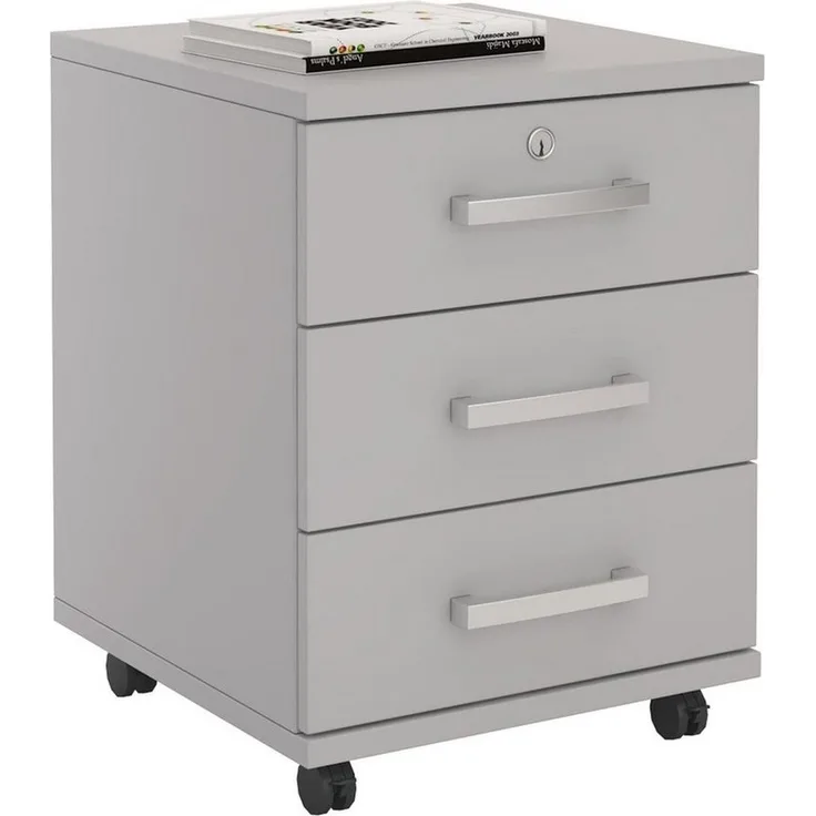 CARO-Möbel Rollcontainer Bürocontainer Büroschrank Vancouver, in lichtgrau, abschließbar mit 3 Schubladen, 44 x 58 x 45 cm