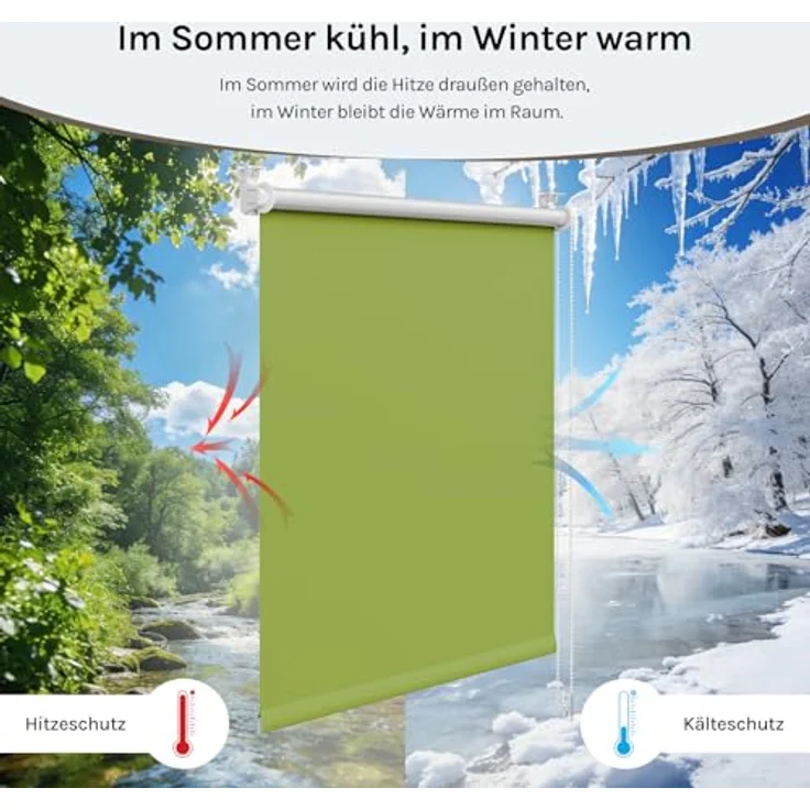 WOLTU Verdunkelungsrollo ohne Bohren, Thermo Verdunkelungsrollo mit Kette, Sichtschutz, für Türen und Fenster, Grün，B90 x H150 cm – Bild 4