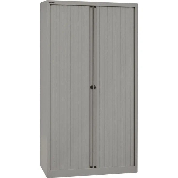 BISLEY Rollladenschrank mit Schloss in silber Schrank aus Metall Rollladen aus Kunststoff inkl. 4 Einlegeböden, ET410194S-SL355