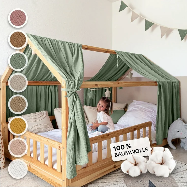 lilimaus Betthimmel Hausbett Himmel Gold aus Musselin - 2er-Set für Kinderbett (1-tlg), 2 Stoffbahnen mit feinen Goldapplikationen - schnell montiert – Bild 1