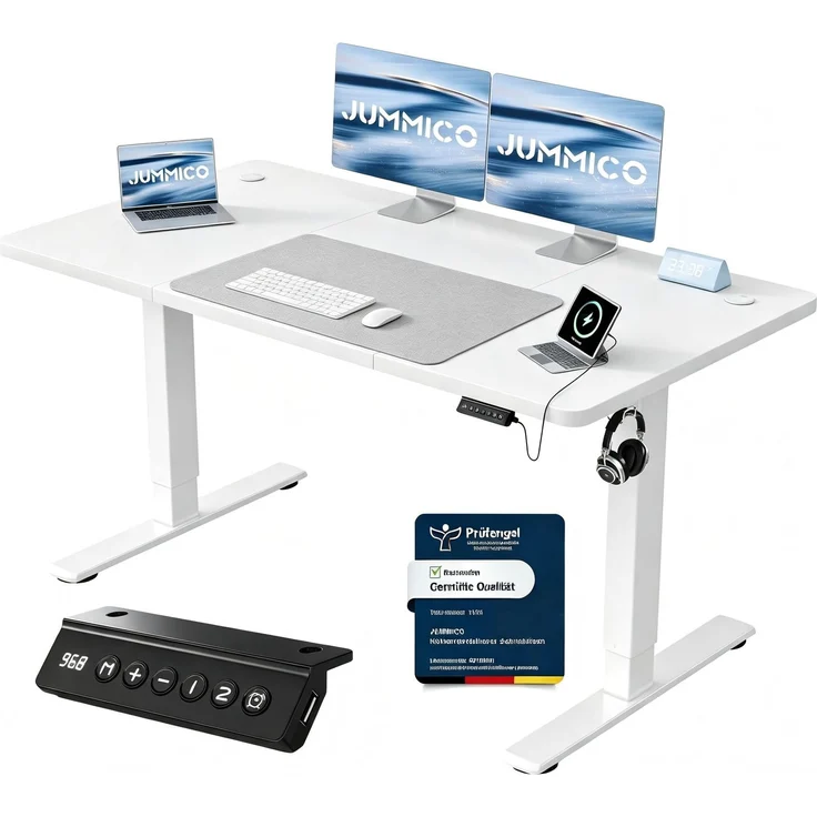 JUMMICO Höhenverstellbarer Schreibtisch 140x60 cm, USB-A-Anschluss