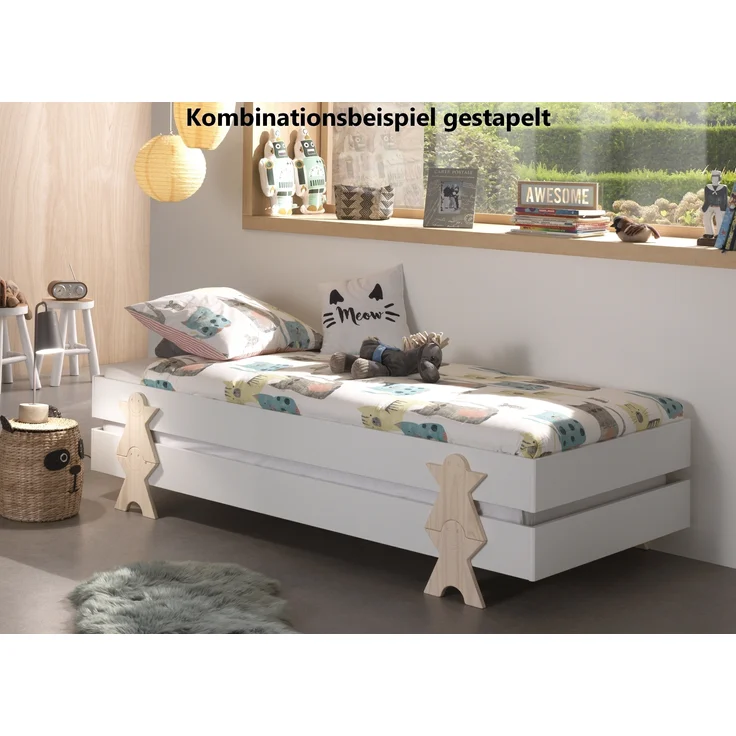 Stapelbett >Moldulo< 90x200cm, inkl. Lattenrost, Weiß lackiert - 203,6x27,5x93,8cm (BxHxT) – Bild 5