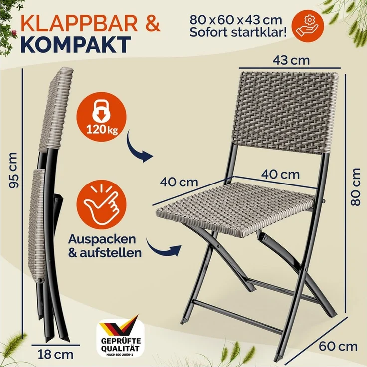 Casaria Klappstuhl, Polyrattan 2er Set 120kg Belastbarkeit Platzsparend Klappbar Leicht – Bild 3