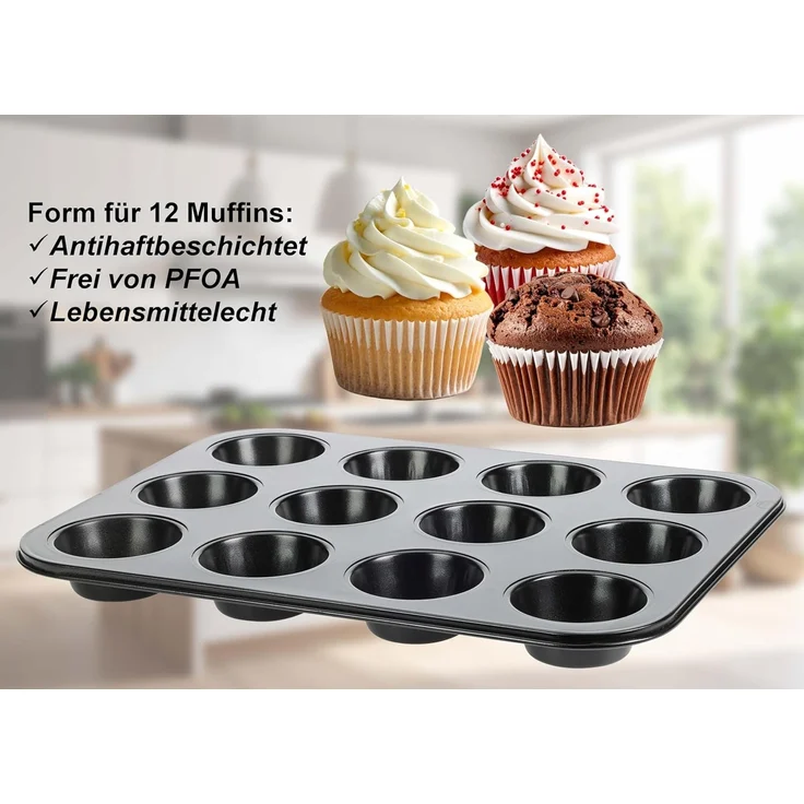 mucHome Muffinform Muffinform für 12 Muffins - Antihaftbeschichtet Backform Muffinblech – Bild 4
