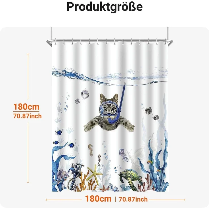 Lerores Duschvorhang 180x180cm Katzenschwimme Antischimmel Wasserabweisender – Bild 6
