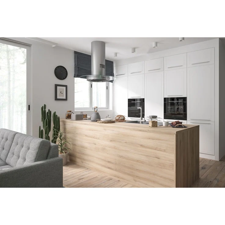Küchenzeile KVANTUM mit Arbeitsplatte 304x243cm HETTICH Vollauszug weiß Fronten MDF weiß-mint matt