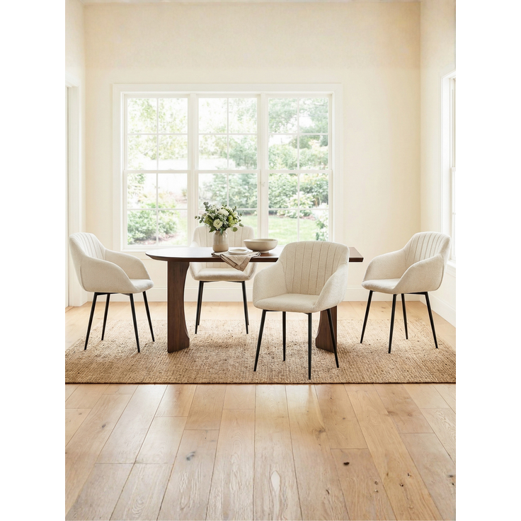 GOEURVANT 711 Esszimmerstühle 2er-Set mit Armlehnen, Chenille - Creme – Bild 3