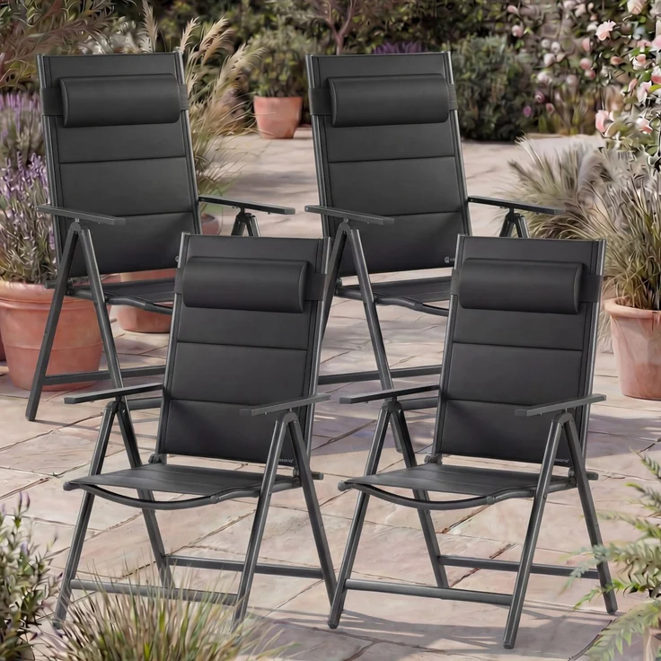 CASARIA® Alu Gartenstühle 4er Set Gepolstert 8-Fach Verstellbar Anthrazit – Bild 2