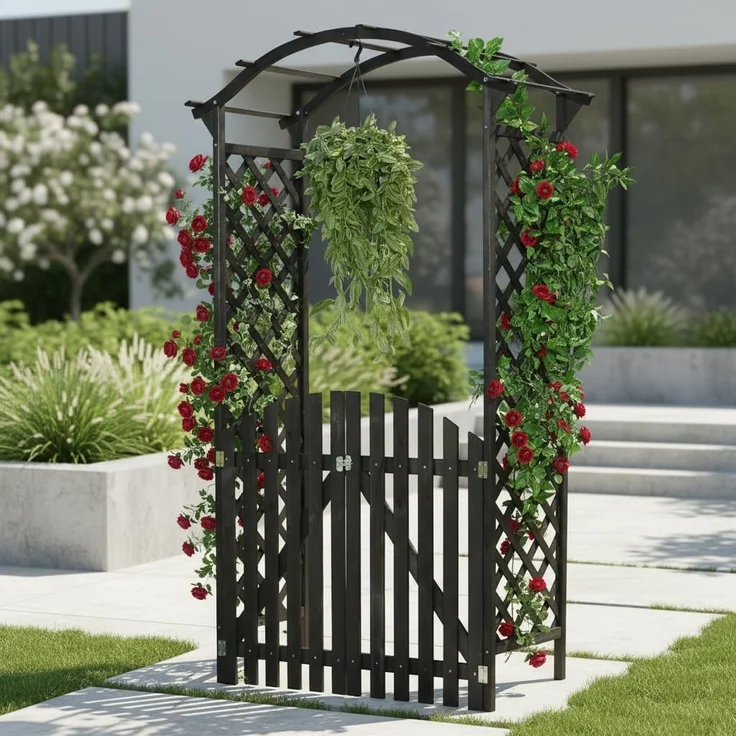 Rosenbogen Rankhilfe Torbogen Spalier Holz Rankgitter Garten Schwarz Tür Tor – Bild 1